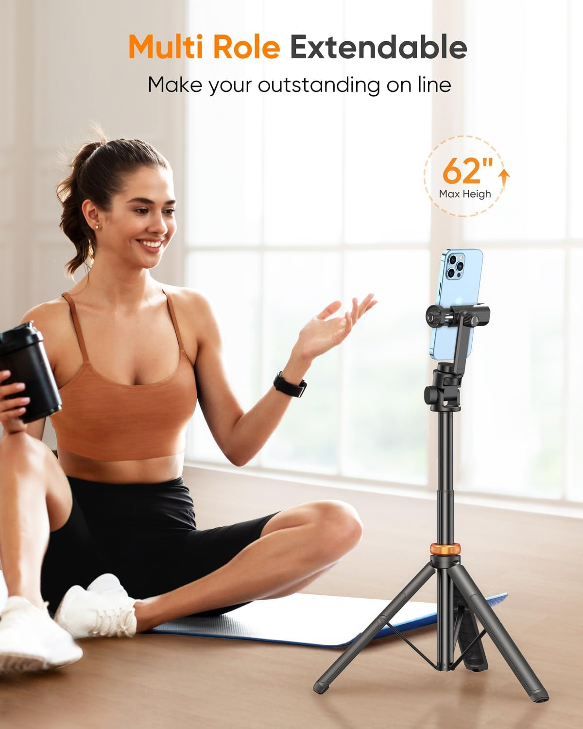 62" Phone Tripod, Tripod for Iphone & Selfie Stick Tripod with Remote, Extendable Phone Tripod Stand & Travel Tripod, Solidest Cell Phone Tripod Compatible with Iphone/Android