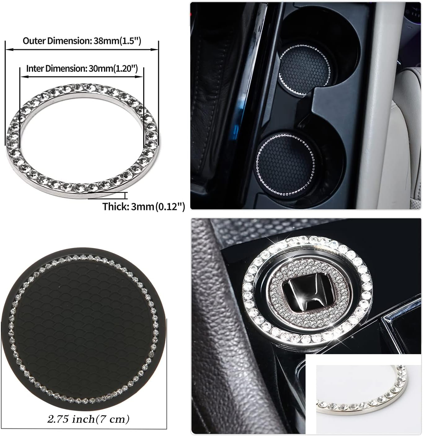 Bling Car Accessories Set 11 PCS,  Rhinestone Car Phone Holder Mount, Bling Seat Hooks, Bling Cup Holder Coasters, Glass Holders, Car Interior Accessories for Women, Girls