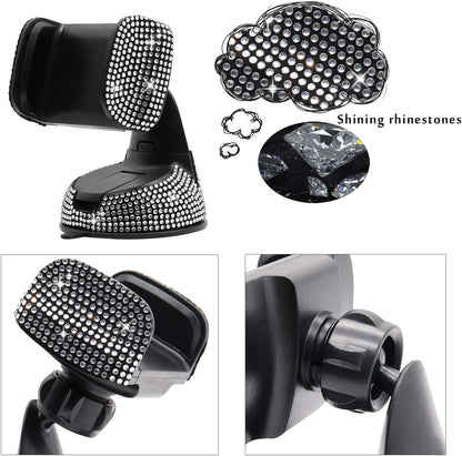 Bling Car Accessories Set 11 PCS,  Rhinestone Car Phone Holder Mount, Bling Seat Hooks, Bling Cup Holder Coasters, Glass Holders, Car Interior Accessories for Women, Girls