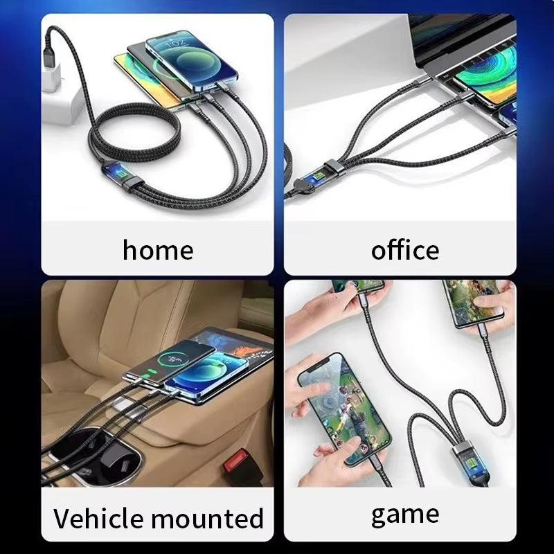 100W 3 in 1 USB Fast Charging Cable Digital Display Universal Braided Charging Cable for Iphone Samsung Xiaomi Oneplus