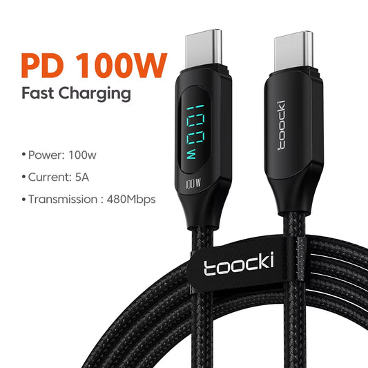 100W Type C to Type C Cable PD Fast Charging Charger USB C to USB C Display Cable for Macbook Ipad Data Cord Wire