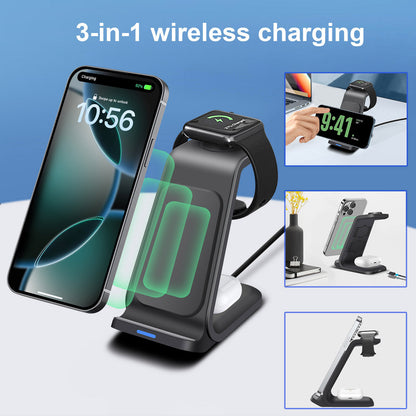 Wireless Charger Dock Charging Station 3 in 1 for Apple Watch Iphone 16 15 14 13